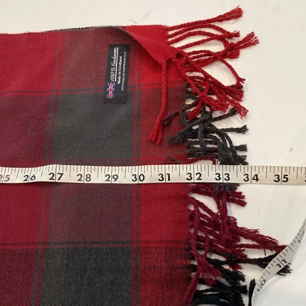 Red and green plaid hundred percent cashmere scarf made in Scotland
